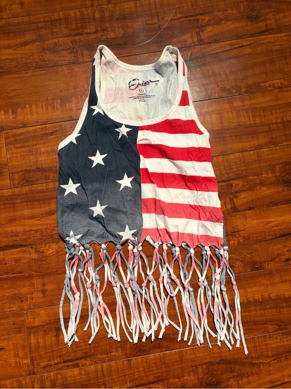 Exist Red & White American Flag Fringe Tank Top | Size Small